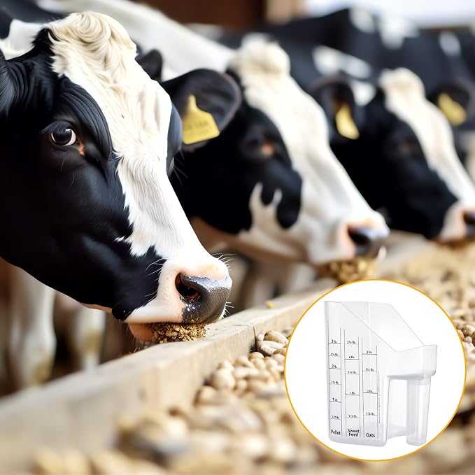 Uiifan 4 Pcs 3 Quart Horse Feed Scoop with Measurements, Heavy Duty Plastic Livestock Measuring Scoop for Grain, Pellets, Oats, Sweet Feed, Goat, Sheep and Cattle Supplies (White) - Image 6