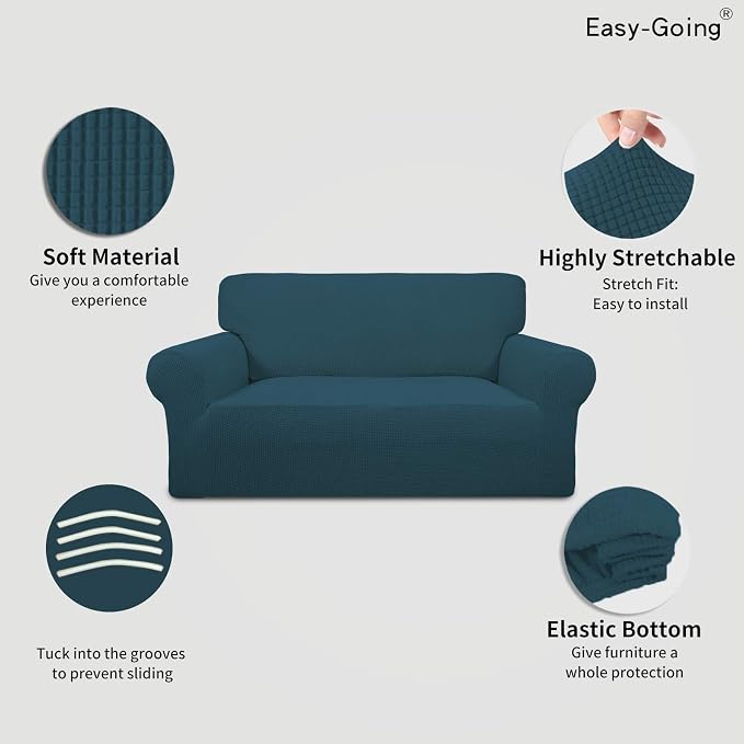 Easy-Going Stretch Loveseat Couch Covers Washable Deep Teal | 1-Piece Loveseat Covers for 2 Cushion Couch Furniture Protector RV Sofa Slipcover Soft with Bottom for Kids Pets - Image 3