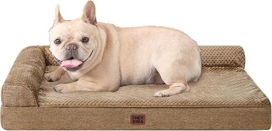 EHEYCIGA Orthopedic Dog Bed Medium Size Dogs, Memory Foam Dog Bed with Washable Removable Cover, Waterproof Pet Sofa Couch for Crate with Nonskid Bottom, 30x20x6, Camel by EHEYCIGA