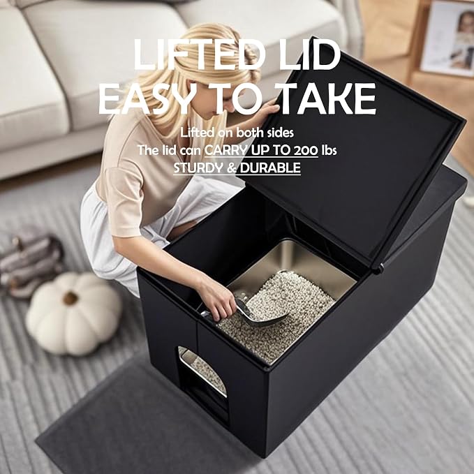 MEEXPAWS Cat Litter Box Enclosure Furniture Hidden Extra Large, Lift Design Lid Velvet Cat Washroom Bench Storage Cabinet | 35.4x19.7x19.7 in | Dog Proof|Urine Proof Inside|Quick Assembly| Easy Clean - Image 3