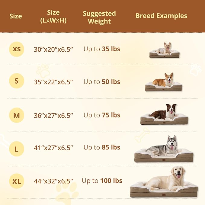 EGOHOME Orthopedic Dog Bed with Sides for Large Dogs 44x32x6.5in Beige | Water Resistant Egg Crate Foam Dog Couch with Removable Washable Cover & Non-Slip Bottom, Comfort Support Pet Sofa - Image 2