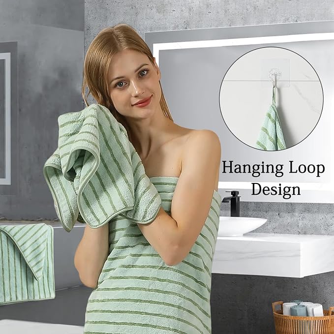 Mistyrose Bath Towels,8 Pack Large Bath Towels Set Super Absorbent Microfiber Bath Sheets-2 Oversized Bath Sheets 2 Hand Towels 4 Washcloths for Family Hotel Spa Gym(Light Green) - Image 5