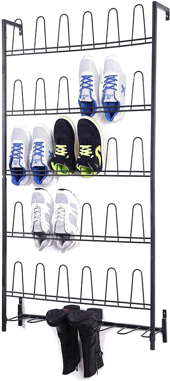 MyGift Modern Matte Black Metal Hanging Shoe Rack for Walk in Closet, Mudroom and Entryway, Wall Mounted Space Saving Organizer for Shoes and Boots, Holds 18 Pairs by MyGiftHome