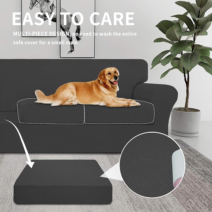 Easy-Going Couch Cover, Stretch Loveseat Cover with 2 Cushion Covers, Washable Spandex Jacquard Fabric, Elastic Furniture Protector for Pets, Kid (Medium, Dark Gray) - Image 3