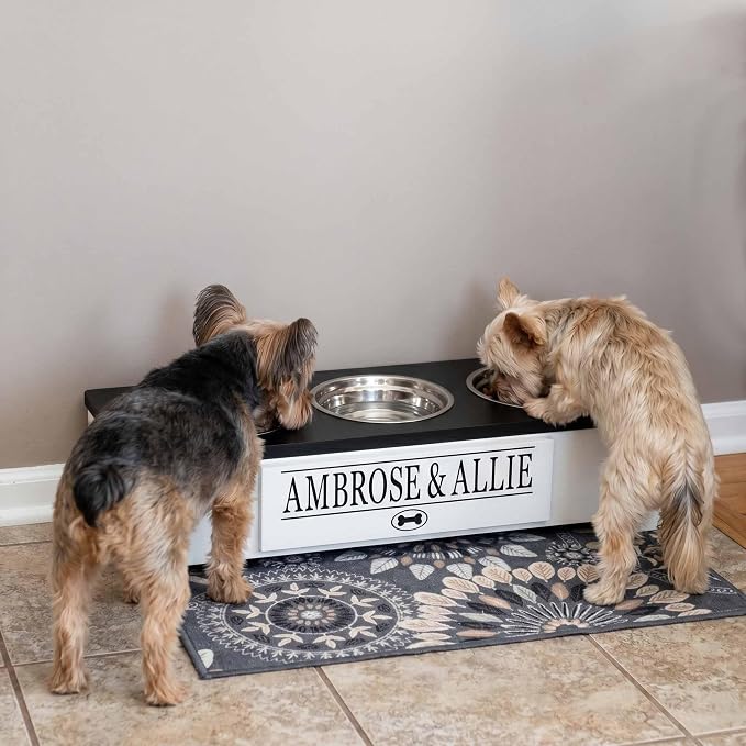 3 Bowl Dog Feeding Station, Personalized Triple Bowl Food Stand Small Dogs | Farmhouse Style, Elevated Wood Stand, Storage Container, Stainless Steel Bowls, Raised Feeder, Small Breed, Made in USA - Image 2