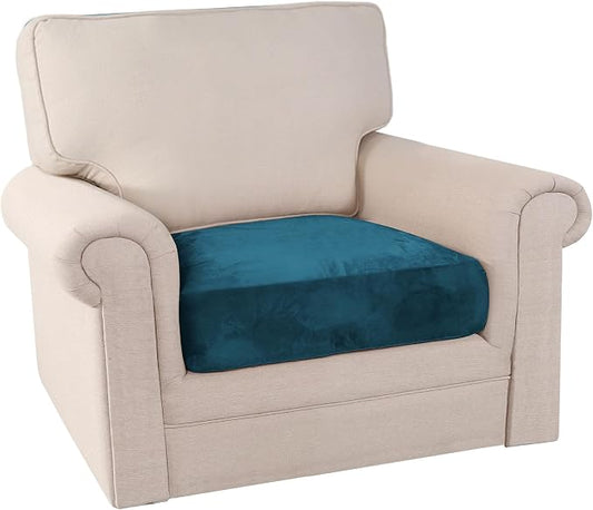 PrinceDeco Couch Cushion Cover Cushion Slipcover for Chair Sofa Cushion Furniture Protector Seat Cushion Sofa Cover for Dog Pet Kid with Elastic Straps Width Up to 29.5", Deep Teal by PrinceDeco