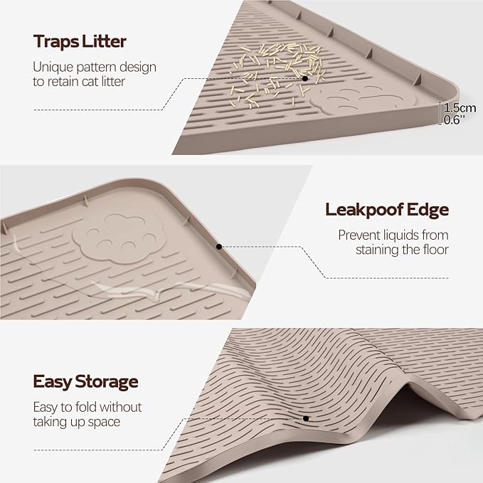 Silicone Cat Litter Mat for Litter Box 40”x40” Large Cat Mat, Khaki | Waterproof, Non-Slip, Leak-Proof Rug Mat with Lip, Easy to Clean, Extra Large Litter Catcher Mat for Floor - Image 4
