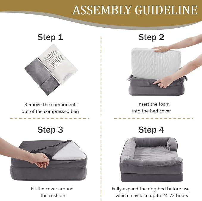 Bedfolks Orthopedic Dog Bed Extra Small, Waterproof Dog Sofa Bed for Small Dogs & Cats, Egg Foam Pet Couch Bed with Removable Washable Cover and Nonslip Bottom, Dark Grey - Image 6