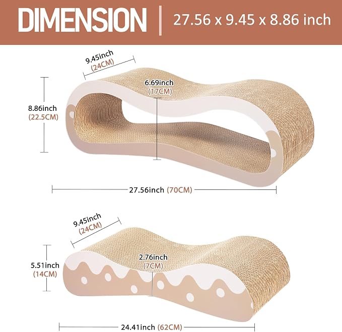 FluffyDream 2 in 1 Cat Scratcher Cardboard Lounge Bed, Cat Scratching Post, Durable Board Pads Prevents Furniture Damage,Large,Wave - Image 2
