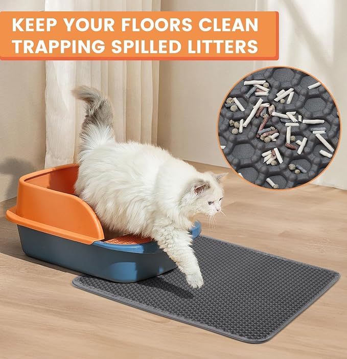 23.6” x15.7” Cat Litter Mat, Litter Trapping mat, cat mat for Litter Box, cat Litter mat Small, Honeycomb Double Layer Design, Waterproof & Urine Proof, Scatter Control, Non-Slip, Grey, 1 Pack - Image 2