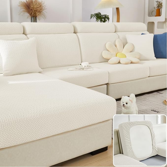 Couch Cushion Covers & Couch Cover for Sectional Sofas, Reversible Non-Slip Sofa Slipcovers, Washable Pet Proof Home Decor Protector (White, 2 Seats + Chaise Cover) by Unknown