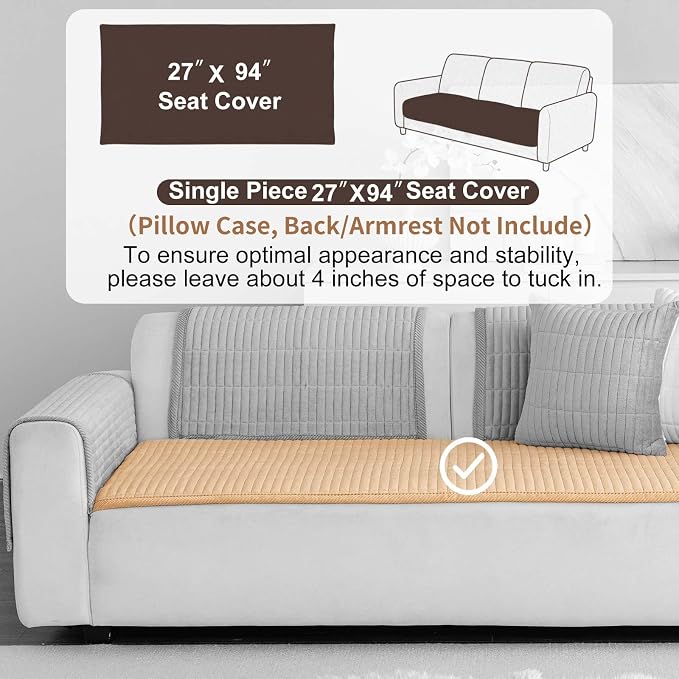 Velvet Washable Dog Couch Cover, Non-Slip Waterproof Pet Sofa Protector for Cushion Sectional, L-Shaped Sofa & Loveseat, Machine Washable(1PC/27.6"x90",Khaki) - Image 2