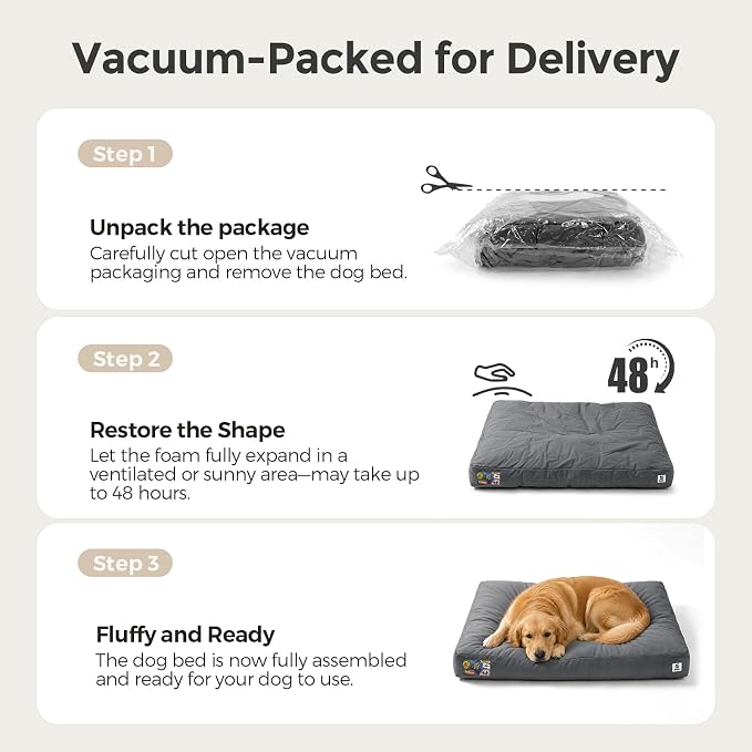 Sytopia Waterproof Outdoor Dog Bed for Large & Senior Dogs, Orthopedic Egg Crate Foam Pet Mat with Removable Washable Cover, Outdoor Indoor Crate Bed for Patio, Camping, Travel & Home 42inch, Grey - Image 6