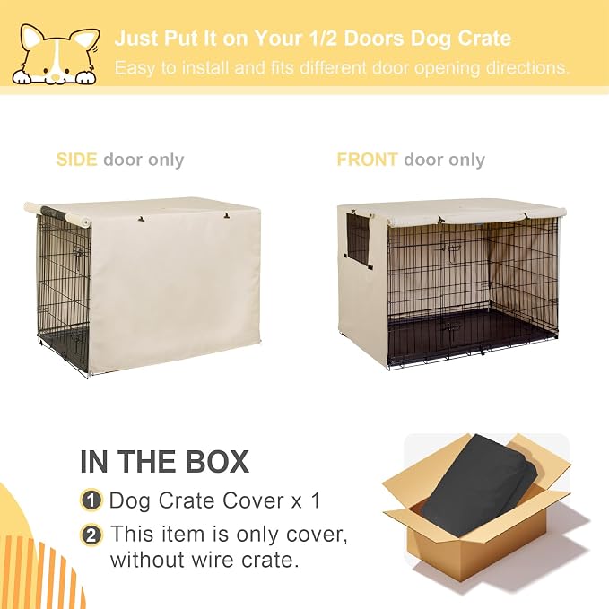 Explore Land 24 inches Dog Crate Cover Heavy Duty Polyester Pet Kennel Sunshade Universal Fit for Wire Cage (Light Tan) - Image 2
