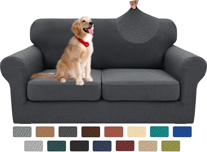 XINEAGE 2026 New 3 Pieces Couch Covers for 2 Cushion Sofa Super Stretch Loveseat Slipcover Pet Dog Universal Slip Cover Anti Slip Love Seat Furniture Protector (Dark Gray, 55"-69") by XINEAGE