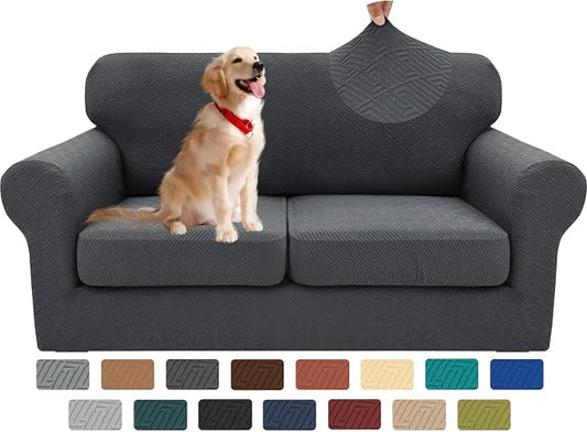 XINEAGE 2026 New 3 Pieces Couch Covers for 2 Cushion Sofa Super Stretch Loveseat Slipcover Pet Dog Universal Slip Cover Anti Slip Love Seat Furniture Protector (Dark Gray, 55"-69") by XINEAGE