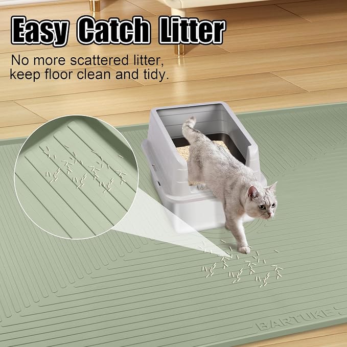 Silicone Cat Litter Mat 50" x 36" Cat Mat for Litter Box, Green | Extra Large Cat Litter Trapping Mat for Floor, Waterproof, Non-Slip Kitty Litter Box Mat with Raised Edge, Easy to Clean - Image 4