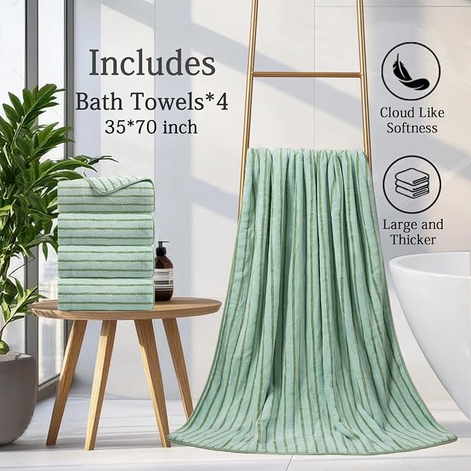 Mistyrose Bath Towels,4 Pack Light Green 35"x70" Large Bath Towels Microfiber Absorbent XL Bath Sheets Super Soft Towels for Bathroom Quick Dry Oversized Shower Towels for Family Hotel Spa Gym - Image 5