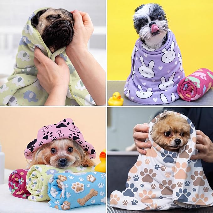 10 Pcs Dog Towels for Drying, 20"x40" Quick Drying Microfiber Pet Bath Towel, Dog Grooming Absorbent Towel with Cute Pattern, Soft Bathrobe for Large Medium Small Puppy Cat - Image 4