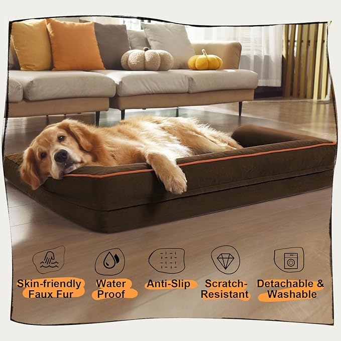 MEKIY Orthopedic Waterproof Dog Bed with Bolster for Extra Large Size Dogs | Pillow Support for Neck Relief, Egg Crate Foam, Waterproof Liner, Anti-Slip Bottom, Removable Bolster Cover, 48 x 33 Inch - Image 6