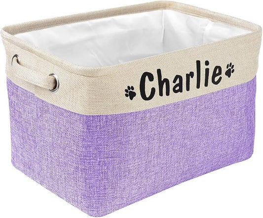 PET ARTIST Collapsible Dog Toy Storage Basket Bin with Personalized Pet's Name - Rectangular Storage Box Chest Organizer for Toys, Coats, Clothing & Accessories, Purple by PETARTIST