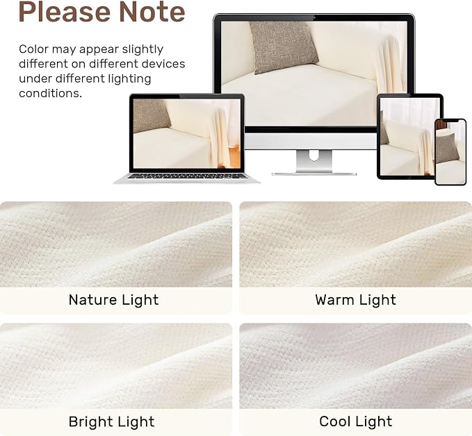 2 Pieces Sectional Couch Covers L Shaped Cover L Cream White | Thick Washable Fabric for L Shaped Sectional Sofa, Anti-Pet Hair, Stain & Wear Resistant, Easy Care & Installation - Image 8