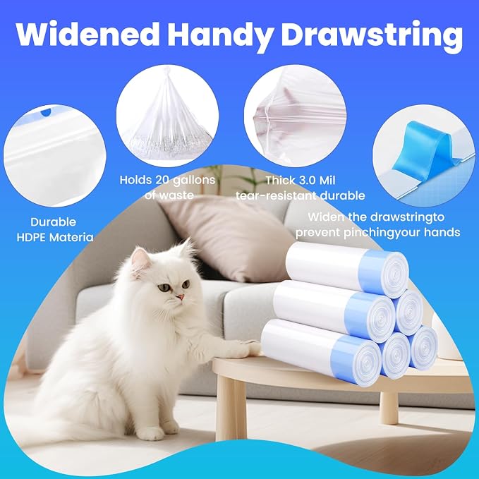 30 Pack Jumbo Cat Litter Bags - 3MIL Extra Thick Leakproof Litter Box Liners, 37"x18" Heavy Duty Drawstring Cat Litter Liners for Automatic Litter Box, Odor Control Disposable Kitty Litter Bags 3 Roll - Image 5
