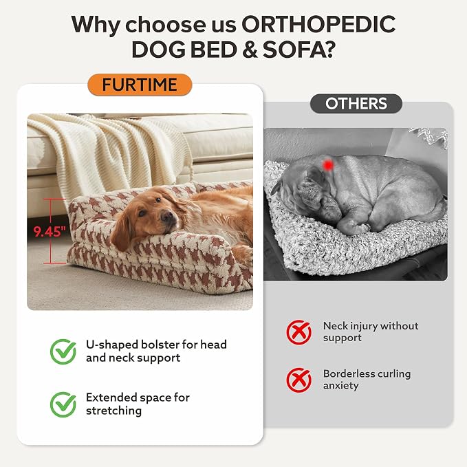 FURTIME Orthopedic Dog Bed Medium Size Dog, Medium Washable Memory Foam Pet Couch Bed with Removable Washable Cover, Non-Slip Bottom with Bolster Sides, Brown - Image 3
