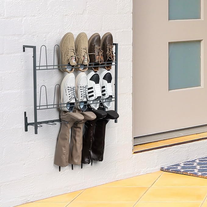 MyGift Premium Urban Gray Metal Hanging Shoe Rack for Walk in Closet, Mudroom and Entryway, Wall Mounted Space Saving Organizer for Shoes and Boots, Holds 9 Pairs - Image 3