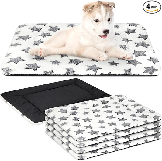 VitalCozy 4 Pcs Dog Crate Pads, Ultra Soft Warm Washable Anti-Slip Kennel Bed Mat for Pets, Reversible, Replaceable, Cage Liner for Small Medium Large Dogs and Cats(18 x 24 x 1.6 Inch,Star,White) by VitalCozy