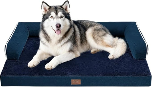 MEKIY Orthopedic Waterproof Dog Bed with Bolster for Extra Large Size Dogs | Pillow Support for Neck Relief, Egg Crate Foam, Waterproof Liner, Anti-Slip Bottom, Removable Bolster Cover, 48 x 33 Inch by Mekiy
