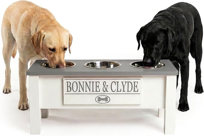 3 Bowl Dog Feeding Station, Personalized Triple Bowl Food Stand Large Dogs | Farmhouse Style, Elevated Wood Stand, Storage Container, Stainless Steel Bowls, Raised Feeder, Large Breed, Made in USA by GrooveThisWoodshop