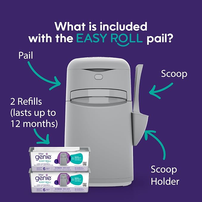 Bundle of Litter Genie Easy Roll Pail & Refill | Cat Litter Box Waste Disposal System for Odor Control with 2 Long Lasting Refills (24 Bags Each) - Image 2
