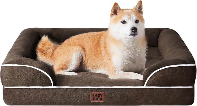 EHEYCIGA Orthopedic Dog Beds Large Sized Dog, Waterproof Washable Pet Bed | Non-Slip Bottom and Egg-Crate Memory Foam Dog Couch Bed with Washable Removable Cover, Brown by EHEYCIGA