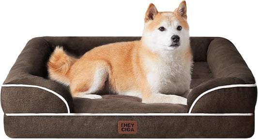 EHEYCIGA Orthopedic Dog Beds Large Sized Dog, Waterproof Washable Pet Bed | Non-Slip Bottom and Egg-Crate Memory Foam Dog Couch Bed with Washable Removable Cover, Brown by EHEYCIGA