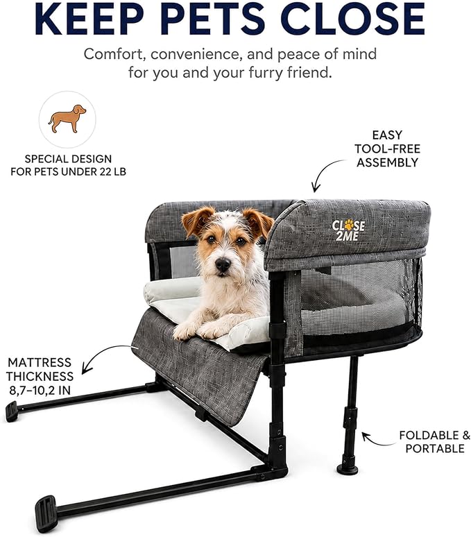 Englacha Close2Me Elevated Pet Bed - Bedside Mattress for Cats and Small Dogs - Comfortable, Cozy Design with Tool-Free Installation - Foldable for Easy Transport, Carry Bag Included - Image 3