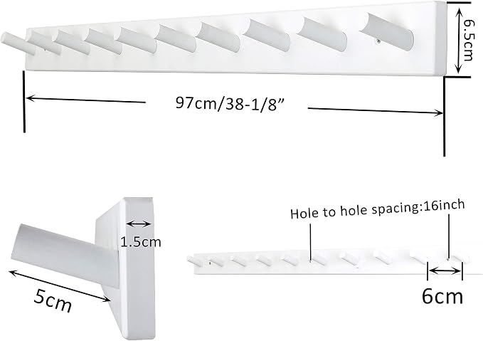 WEBI Coat Rack Wall Mounted,10 Hooks,38" Long Coat Hanger Wall Mount,Peg Rail Hat Hooks for Hanging Caps,Jacket,Clothes,Coats,White,2 Packs - Image 3