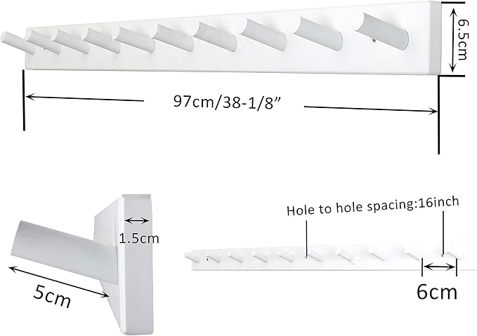WEBI Coat Rack Wall Mounted,10 Hooks,38" Long Coat Hanger Wall Mount,Peg Rail Hat Hooks for Hanging Caps,Jacket,Clothes,Coats,White,2 Packs - Image 3