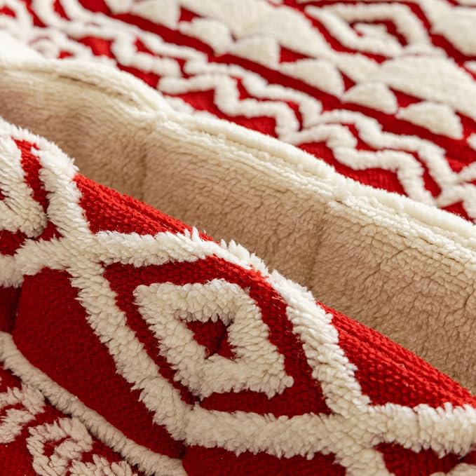 VClife Boho Couch Cover, Soft Fuzzy Couch Covers for Dog, Non-Slip Furniture Protector, Washable Durable Sofa Covers for Couch/Bench, Tribal White Red Geometric Slipcover, 27.6" x 59.1" - Image 9