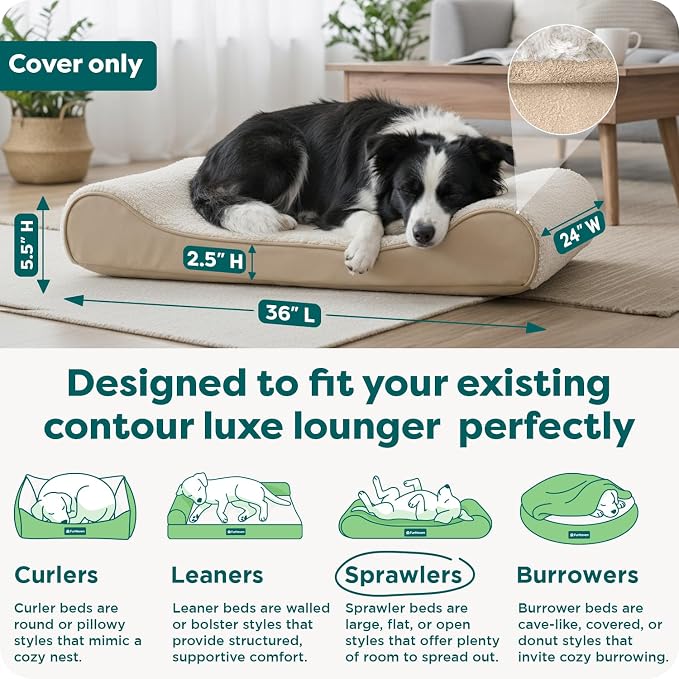 FurHaven Replacement Dog Bed Cover, Contour Luxe Lounger Design, Soft & Breathable Fabric for Cozy Comfort, Machine Washable, Large, Ultra Plush Faux Fur & Suede, Cream - Image 3