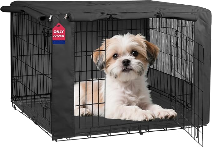 HiCaptain Breathable Dog Crate Cover 24 Inch, Durable Heavy Duty Kennel Cover, Dual Zippered Panels, Windproof Waterproof UV-Resistant(Black) by HiCaptain