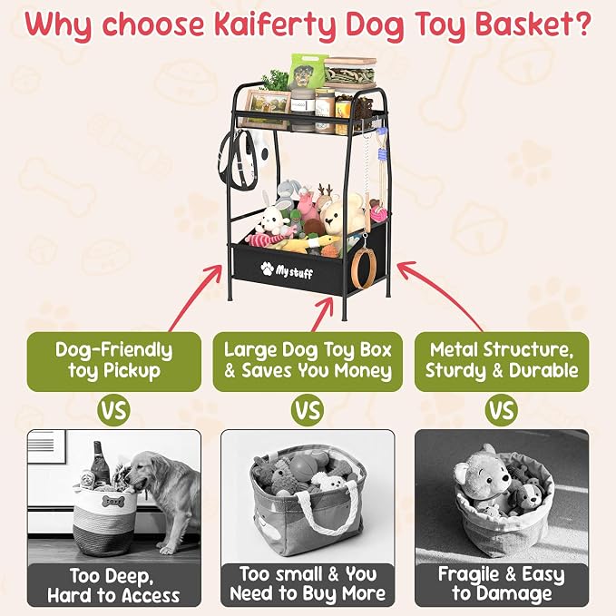 Kaiferty Medium Dog Toy basket, Toy Box for Dogs, Pet Toys Bin Dog Metal Wire Basket for Toys, Food Storage, Storage Organizer Chest Storage, Toy Box for Living Room Area (Black) - Image 2