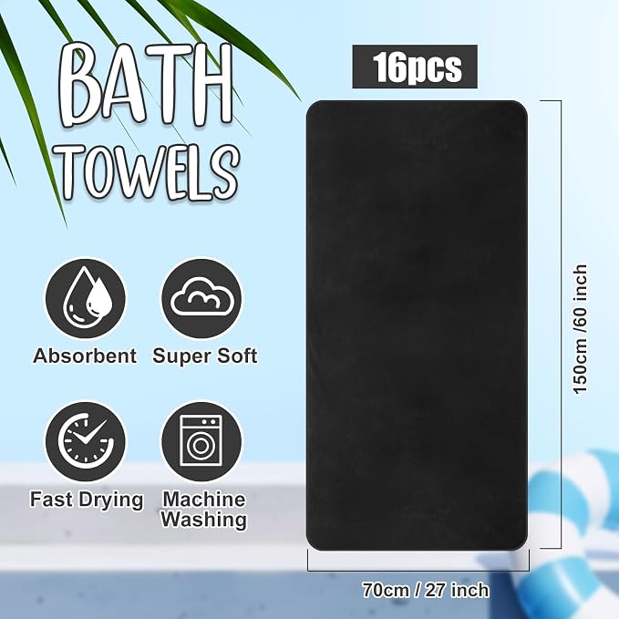 SmoothNovelty 16 Pack Microfiber Bath Towels Bulk 27'' x 60'' Oversized Size Bath Towel Highly Absorbent Extra Large Soft Drying for Beach Shower Summer Salon Sport Gym Party (Lattice,Black) - Image 2
