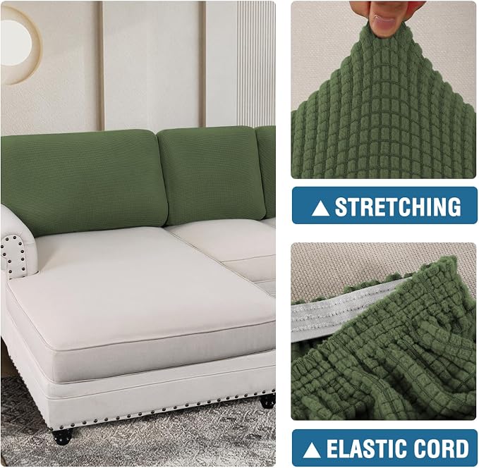 H.VERSAILTEX Backrest Cushion Covers Sectional Couch Back Cushion Covers for Sectional Sofa Set for Both Left/Right Couch (Back Only: 1 Chaise + 2 Sofa, Bronze Green) - Image 6