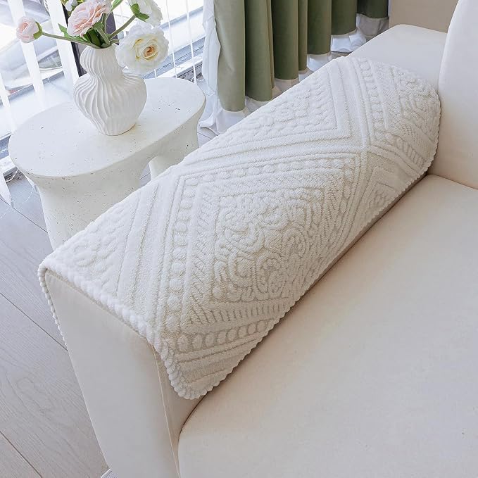 Boho Couch Cover Non Slip Sofa Cover Washable for Dogs, Sectional Couch Covers Soft, Plush Sofa Slipcover Furniture Protector Covers, L Shaped Armrest Cover(Beige White, 36"x 36") - Image 2