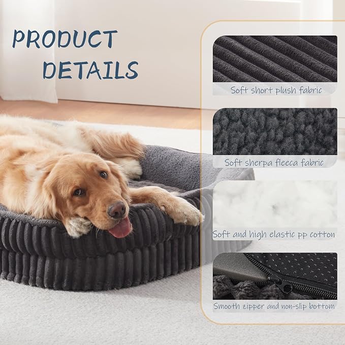 Orthopedic Dog Bed for Medium, Large Dogs Breeds, High Density Egg Crate Foam Dog Sofa Beds with Four Sided Bolster,Oval Kennel Bed, Pet Couch Bed,Removable Washable Cover& Non-Slip Bottom - Image 3
