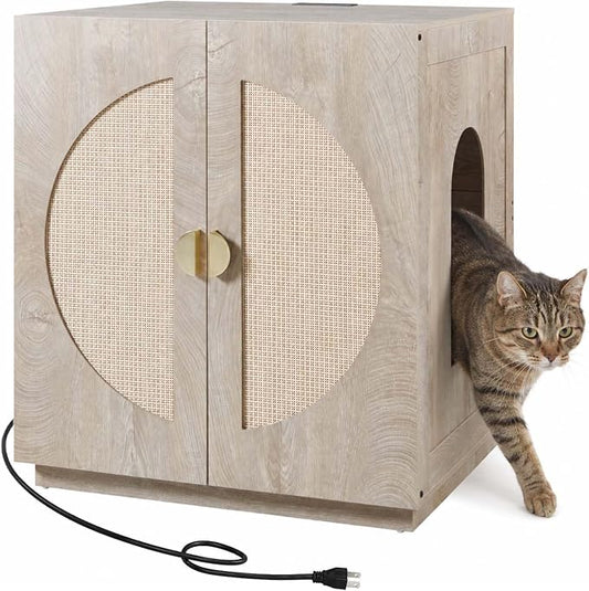 unipaws Cat Litter Box Enclosure for Self-Cleaning & Automatic Litter Boxes | Extra Large Cabinet with Charging Station, Wooden Dog Proof Hidden Cat House for Top Entry Litter Box by unipaws