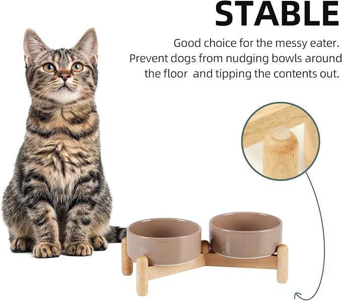 Havniva Elevated Dog Bowls Ceramic Dog Bowls with Stand, Dog Food Bowl | 5.1” Raised Dog Bowls with Non-Slip Wood Stand, Dog Food and Water Bowl Set, Double Dog Feeding Bowls for Small Dogs - Image 6