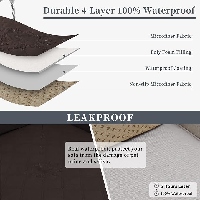 Easy-Going Waterproof Sectional Couch Covers with Chaise 2-Piece Non Slip L Shape Sofa Cover for Dogs Leakproof Furniture Protector Cover with Adjustable Strap for Pets (Small, Chocolate) - Image 4