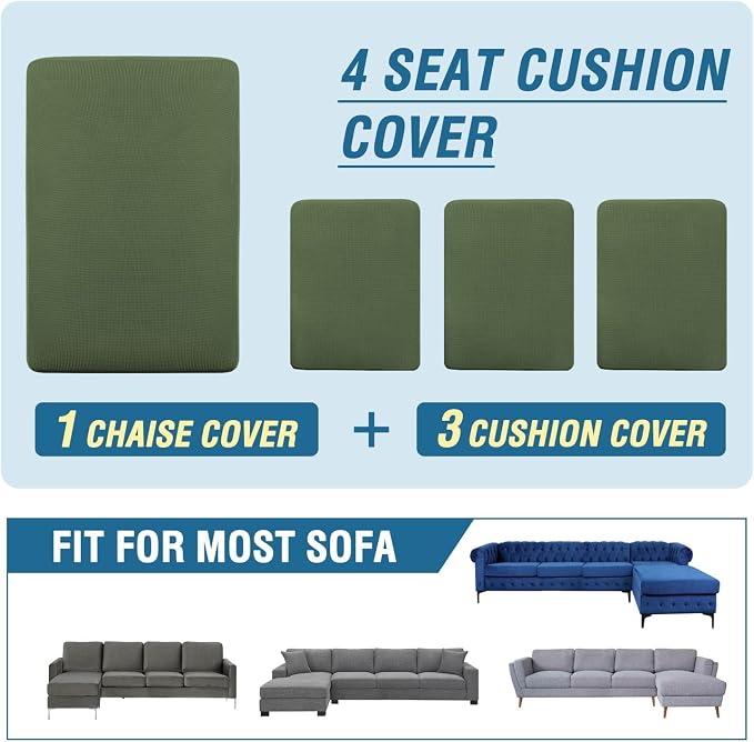 H.VERSAILTEX Sectional Couch Covers 4 Pieces Sofa Seat Cushion Covers L Shape Separate Cushion Couch Chaise Cover for Both Left/Right Sectional Couch (Seat Only: 1 Chaise + 3 Sofa, Bronze Green) - Image 8